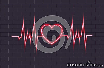 Vector Neon Heartbeat Illustration, Glowing Lines, Background. Vector Illustration