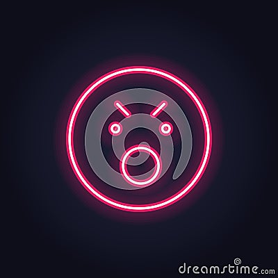 Vector neon icon for mood feedback. Red anger glowing light emotion smile isolated on black. Emoticon element of UI design for Stock Photo