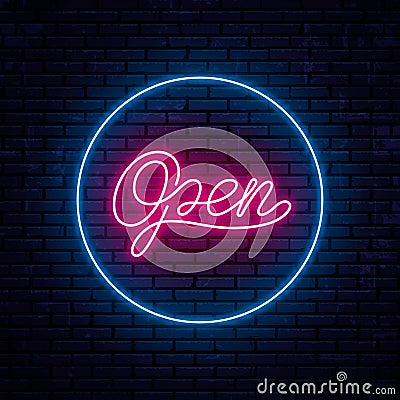 Vector neon inscription open Vector Illustration