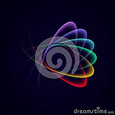 Vector neon light circle in motion. Abstract bright neon multicolor loop with transparency. Vector Illustration