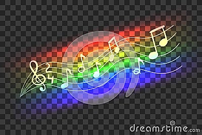 Vector Neon Rainbow Color Abstract Music Wave, Musical Notes, Illustration Isolated. Stock Photo