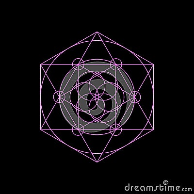 Vector neon sacred geometry symbols with triangle, hexagon Vector Illustration