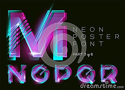 Vector Neon Typeset. Shining Pink Letters. Fluorescent Glitch. Vector Illustration