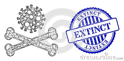 Scratched Extinct Badge and Network Death Virus Web Mesh Vector Illustration