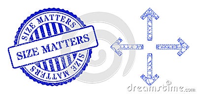 Distress Size Matters Seal and Hatched Expand Arrows Web Mesh Vector Illustration