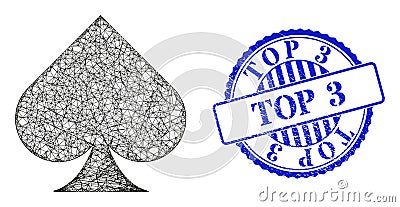 Grunge Top 3 Seal and Network Playing Card Spade Suit Web Mesh Vector Illustration