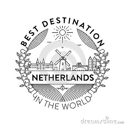 Vector Netherlands City Badge, Linear Style Stock Photo