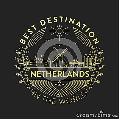 Vector Netherlands City Badge, Linear Style Stock Photo