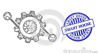 Scratched Smart House Stamp and Net Gear Contacts Web Mesh Vector Illustration