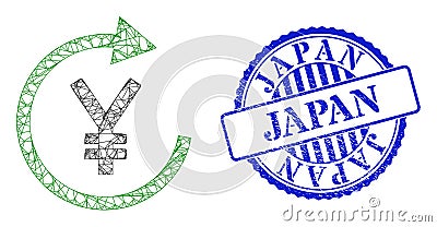 Textured Japan Stamp Seal and Network Japanese Yen Repay Web Mesh Vector Illustration