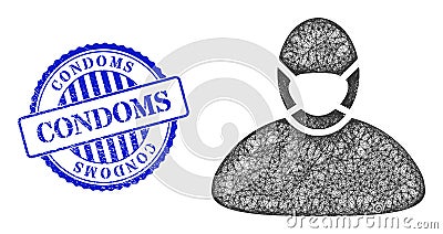 Rubber Condoms Seal and Hatched Masked Man Web Mesh Vector Illustration