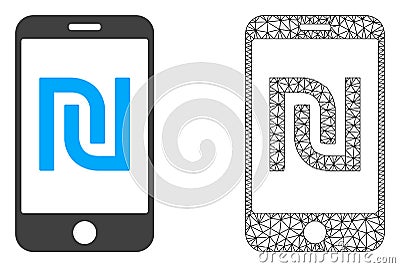 Vector Network Mesh Shekel Mobile Bank and Flat Icon Vector Illustration