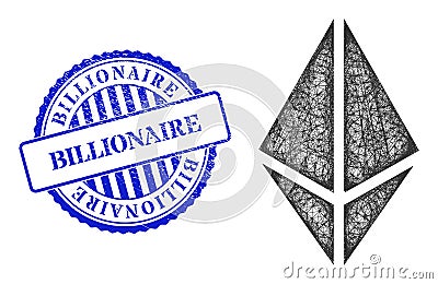 Scratched Billionaire Stamp and Net Rhombus Crystal Web Mesh Vector Illustration