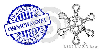 Textured Omnichannel Stamp Seal and Network Virus Web Mesh Vector Illustration