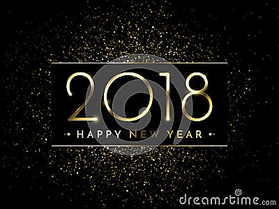 Vector 2018 New Year Black background with gold glitter confetti splatter texture. Vector Illustration
