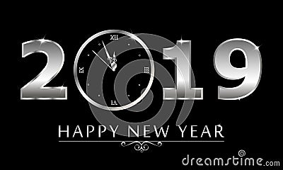 Vector 2019 New Year Black background with silver glitter confetti splatter texture. Vector Illustration