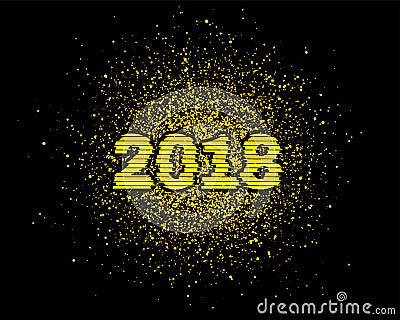 Vector 2018 New Year with gold glitter. Vector Illustration