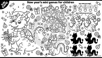 Vector New Year kids games placement with dragons Vector Illustration