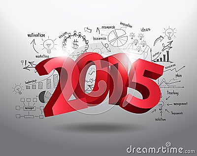 Vector new year 2015 three dimensional on drawing business Vector Illustration