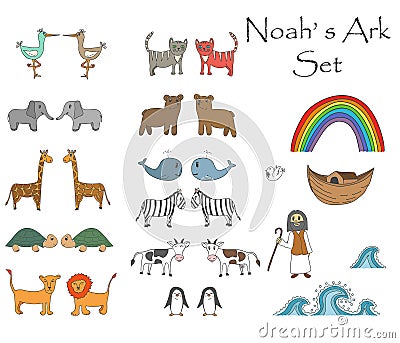 Vector Noah`s Ark Set with animals Vector Illustration