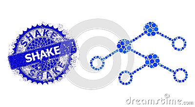 Vector Nodes Structure Composition of Small Circles with Grunge Shake Seal Vector Illustration