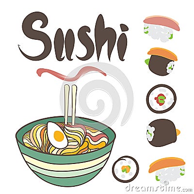Vector Noodles and sushi Vector Illustration
