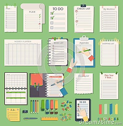 Vector notebook agenda business planner note. Meeting notebook plan work reminder agenda business note. Schedule Vector Illustration