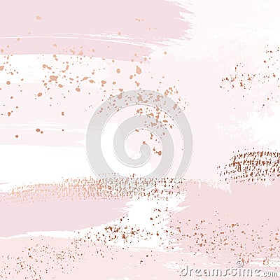 Vector Nude rose brush strokes with golden sparkles pattern, luxury outline decoration. Pastel pink delicate art Vector Illustration