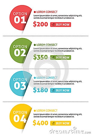 Vector Number Options Banner with Buy Button Vector Illustration