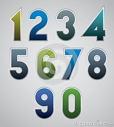 Vector numbers, bold numerals, made in web buttons style. Vector Illustration