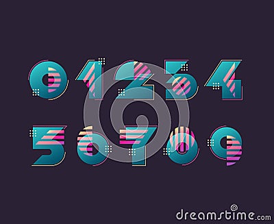 Vector numerals. Set of simple color geometry figures and numbers Vector Illustration