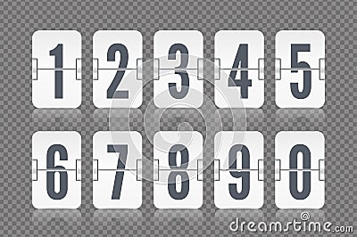 Vector numeric flip scoreboard set with reflection for white countdown timer or web page watch or calendar on gray Vector Illustration