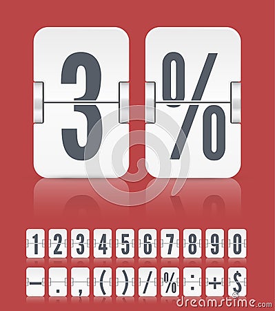 Vector numeric flip scoreboard with symbols and reflections for white countdown timer or web page watch or calendar Vector Illustration