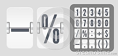 Vector Numeric template for your design. Set of flip scoreboard with numbers and symbols for white countdown timer Vector Illustration