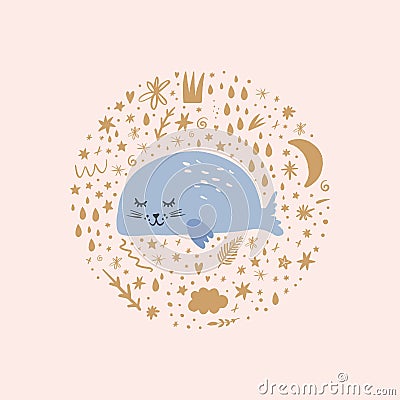 Vector nursery poster with animal. Pastel colors wall art. Children prints Stock Photo