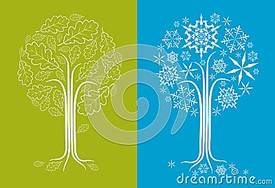 Vector oak tree in different seasons Vector Illustration