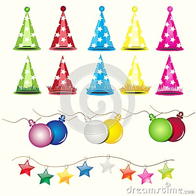 Vector object decorate party caps, and balls Vector Illustration