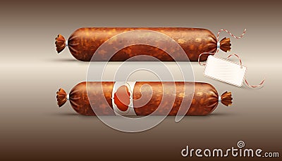 Vector object. Smoked sausage salami in realism style, isolate Vector Illustration