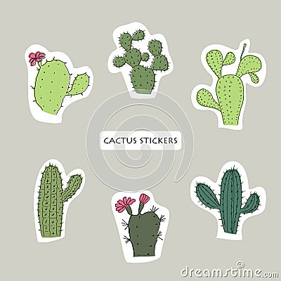 Cactus set. Sticker design element Stock Photo