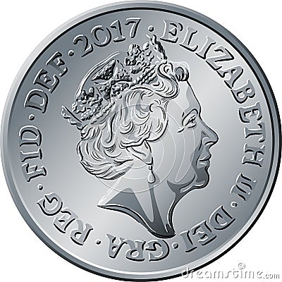 Vector British money silver coin 5 pence Vector Illustration