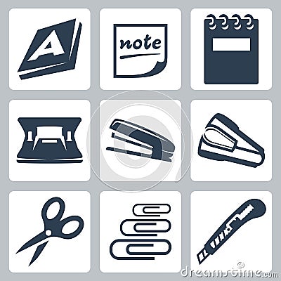 Vector office stationery icons set Vector Illustration