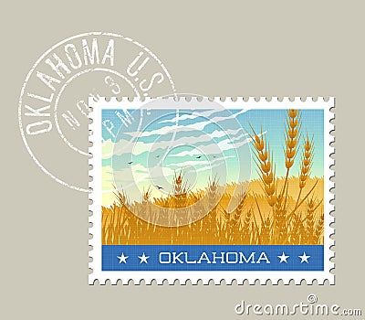 Vector of Oklahoma wheat fields under morning sky. Vector Illustration