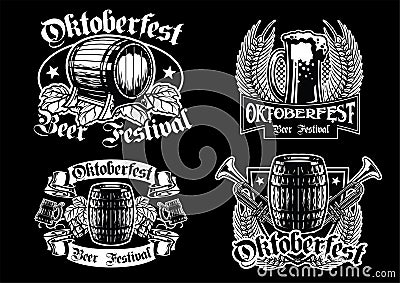 Oktoberfest badge collection in black and white Vector Illustration