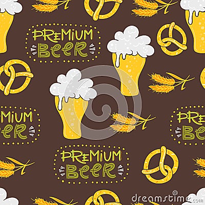 Vector Oktoberfest seamless pattern beer fast illustration Vector Illustration