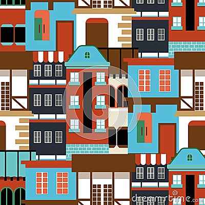 Vector old house seamless pattern. Modern cottege panorama. city Germany background for your design. Can be used for Vector Illustration