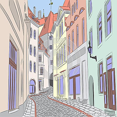 Vector. Old street in Tallinn. Stock Photo