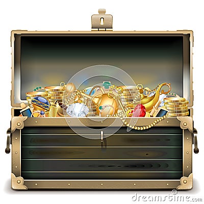 Vector Old Wooden Chest with Gold Vector Illustration