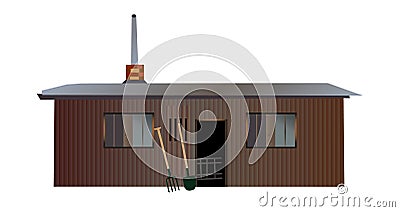 Vector isolated old garden shed with tools Vector Illustration