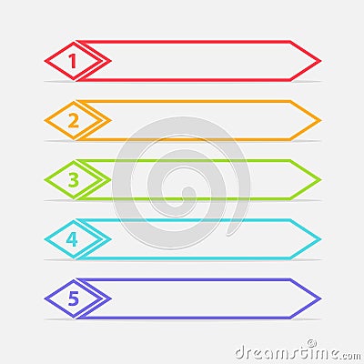 Vector One Two Three Four Five steps, progress or ranking banners with colorful tags. Vector Illustration