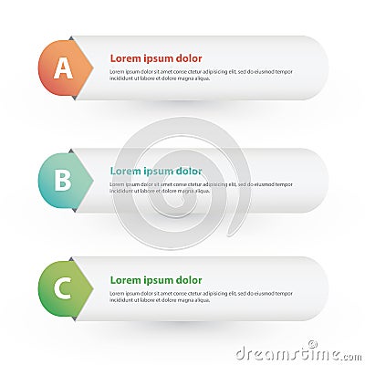 Vector One Two Three steps; progress banners with colorful tags. Vector Illustration